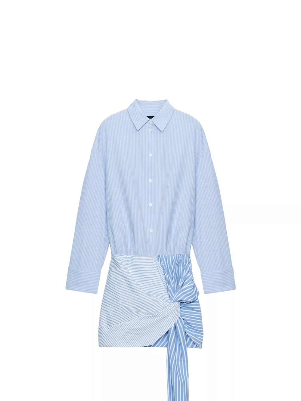 Zara Light Blue Striped Shirt Mini Dress with Knot Detail